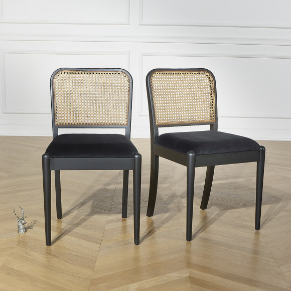 ARTHUR – Lot de 2 chaises style contemporain en bois massif et cannage, bois certifié FSC®