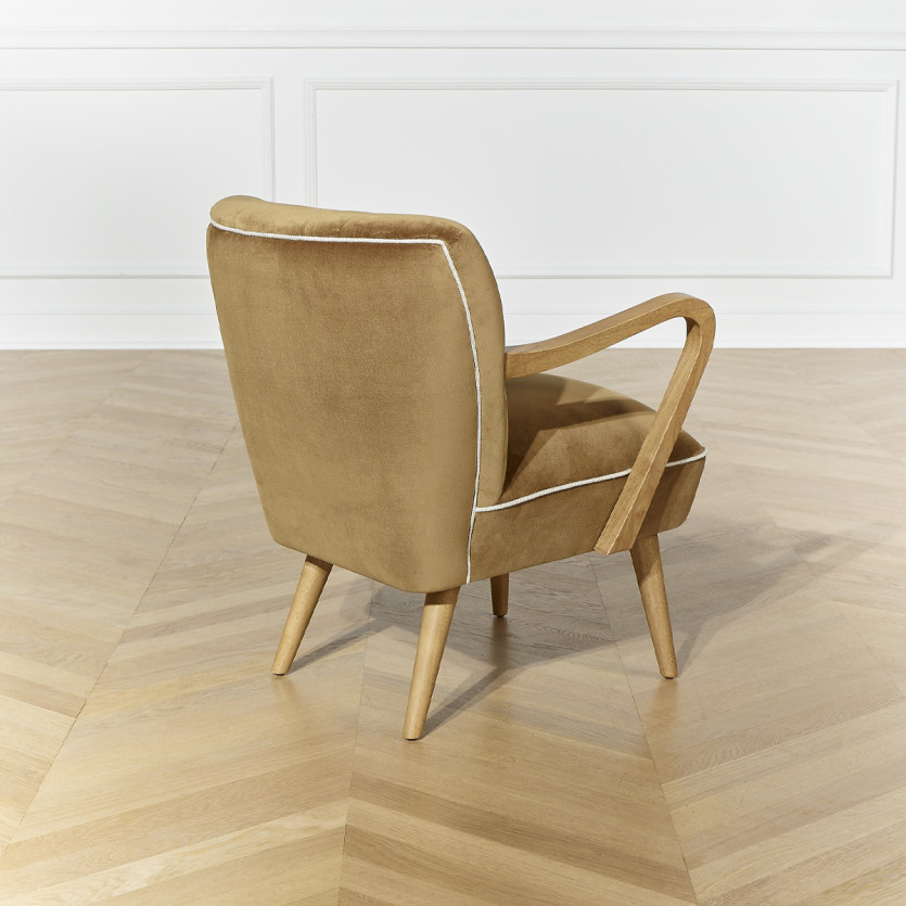 SIXTY - Fauteuil design en bois massif et tissu velours de coton, bois certifié FSC®, 1 place