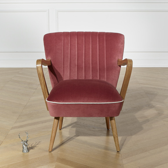 SIXTY - Sillón de diseño en madera maciza y tela de terciopelo de algodón, madera certificada FSC®, 1 plaza