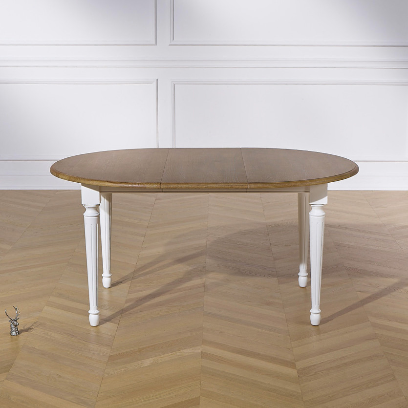 Table ronde extensible ARLINGTON - Style romantique, plateau en chêne, 4/6 couverts, bois certifié FSC®
