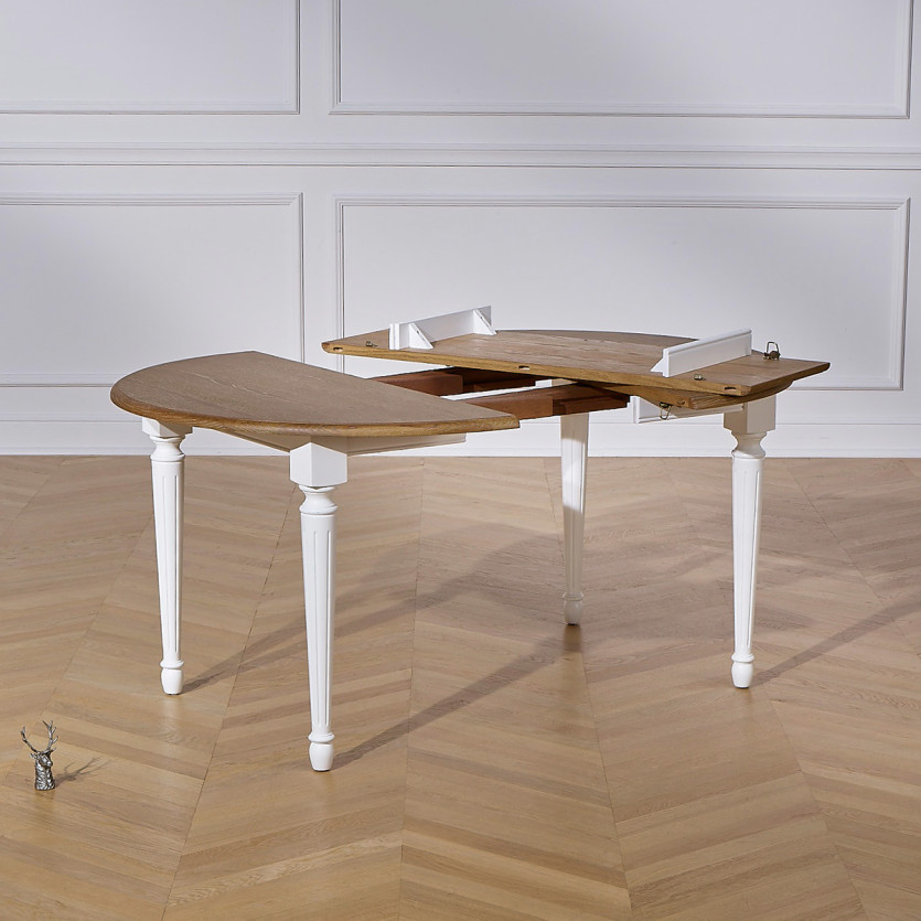 Table ronde extensible ARLINGTON - Style romantique, plateau en chêne, 4/6 couverts, bois certifié FSC®