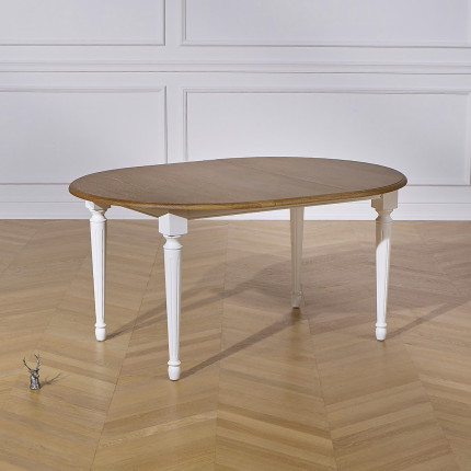 ARLINGTON - Extendable round table in romantic style, oak top, 4/6 place settings, FSC®
