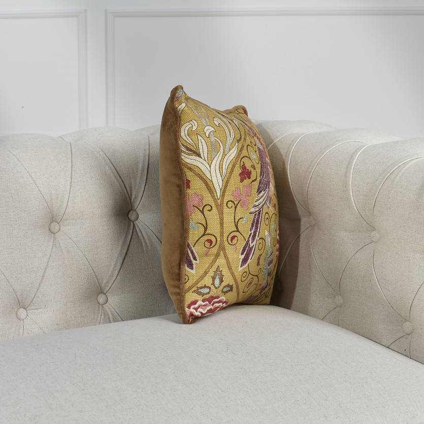 CAGE DORÉE - Coussin carré style shabby chic en tissu à motifs d'oiseaux, 41 x 41 cm