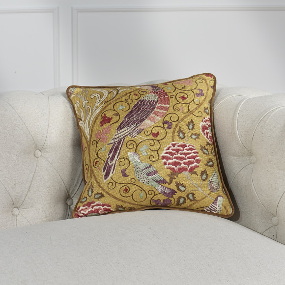 CAGE DORÉE - Coussin carré style shabby chic en tissu à motifs d'oiseaux, 41 x 41 cm