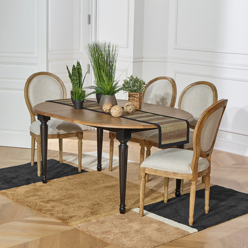 Uitschuifbare ronde tafel ARLINGTON - Romantische stijl, eiken blad, 4/6 personen, FSC® gecertificeerd hout