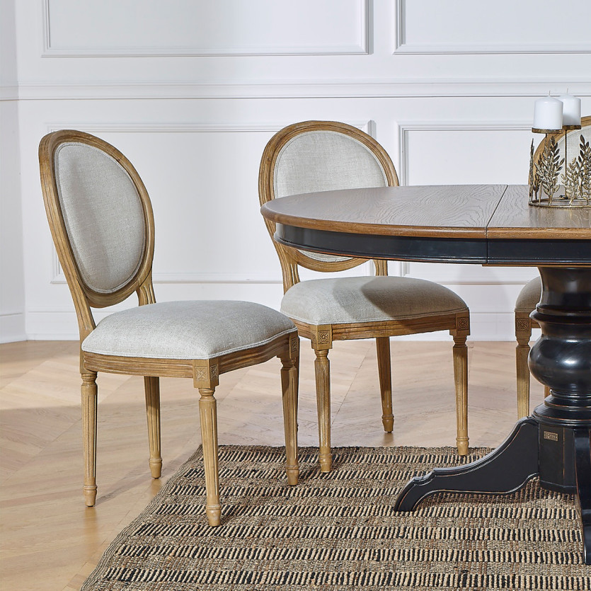 Tavolo da pranzo allungabile ARIANE - Stile romantico, piano in rovere, gambe nere, 4/6 coperti - Legno certificato FSC®