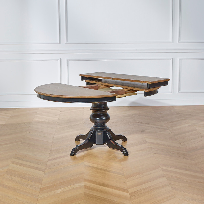 Extendable dining table ARIANE - Romantic style, oak top, black legs, 4/6 settings - FSC® certified wood