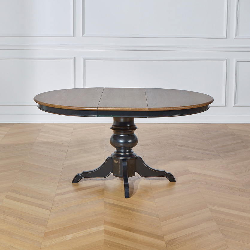 Extendable dining table ARIANE - Romantic style, oak top, black legs, 4/6 settings - FSC® certified wood