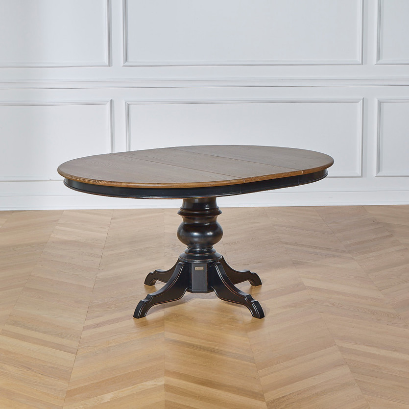 Extendable dining table ARIANE - Romantic style, oak top, black legs, 4/6 settings - FSC® certified wood