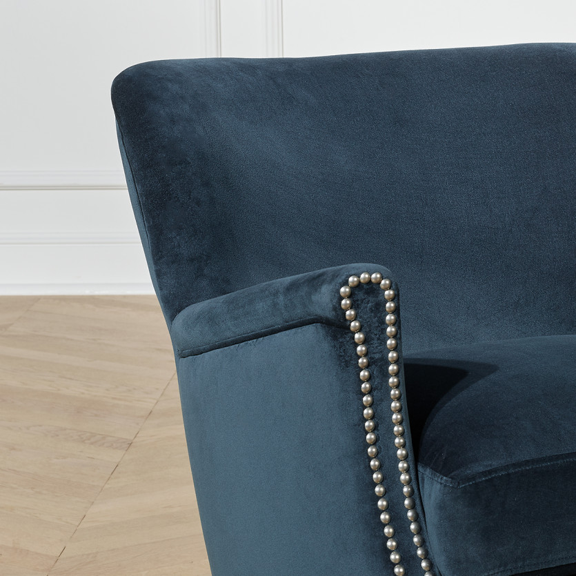 MAX - Sillón club con tachuelas de estilo moderno en terciopelo y madera, 1 plaza