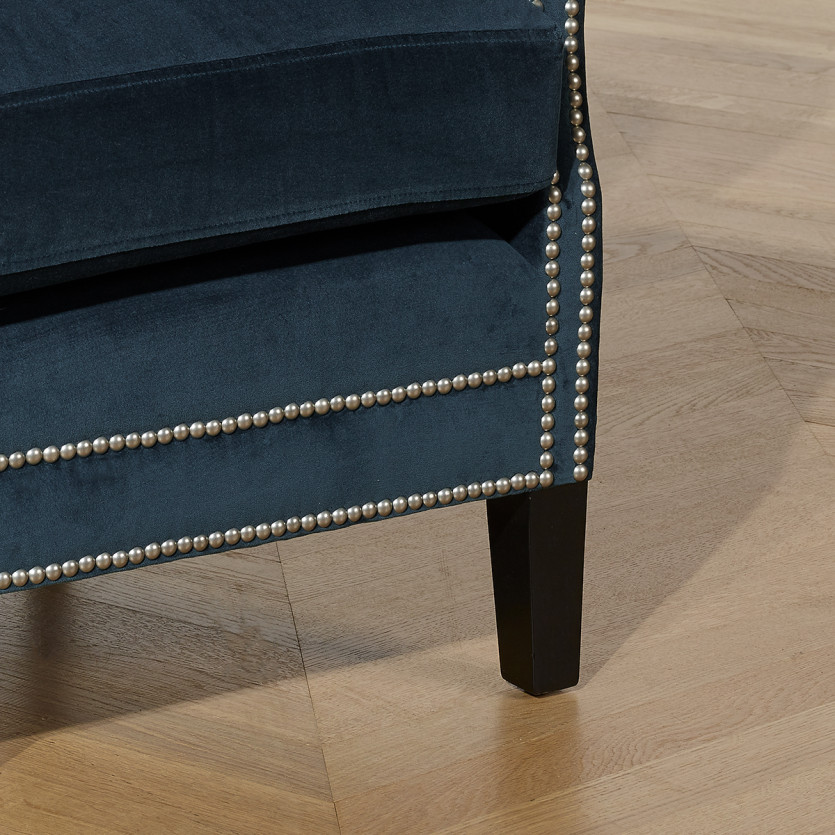 MAX - Sillón club con tachuelas de estilo moderno en terciopelo y madera, 1 plaza