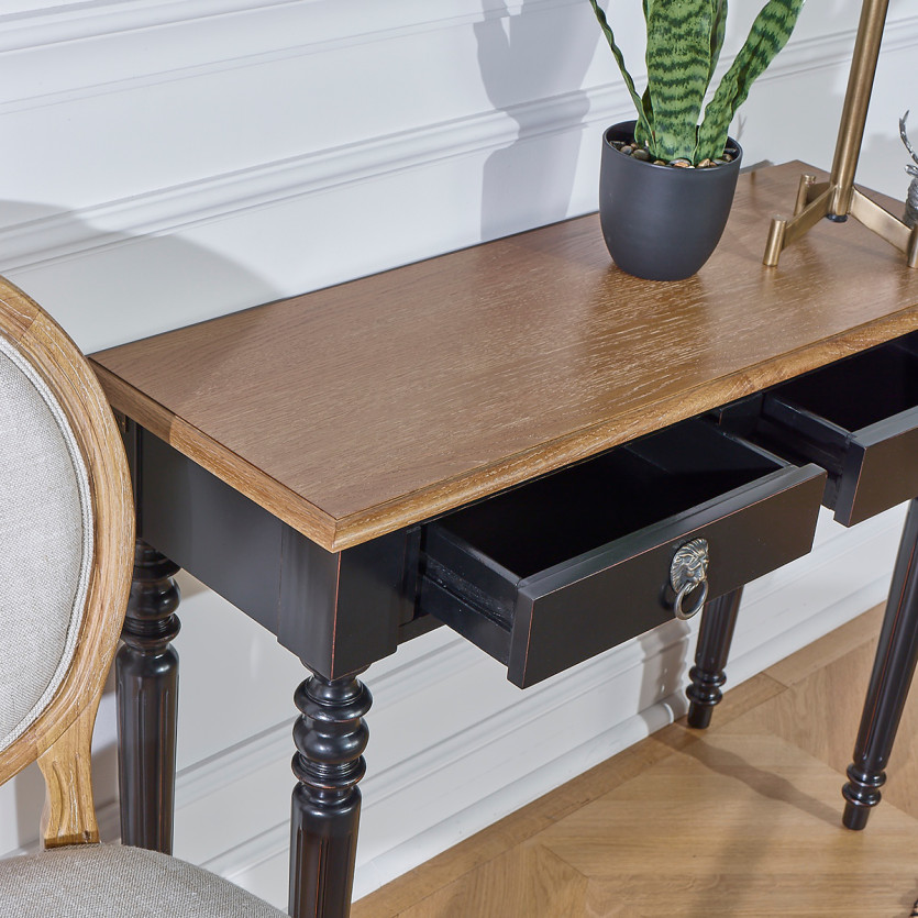 ANGLOIS - Console d'entrée style shabby chic, plateau en chêne, patine blanche ou noire