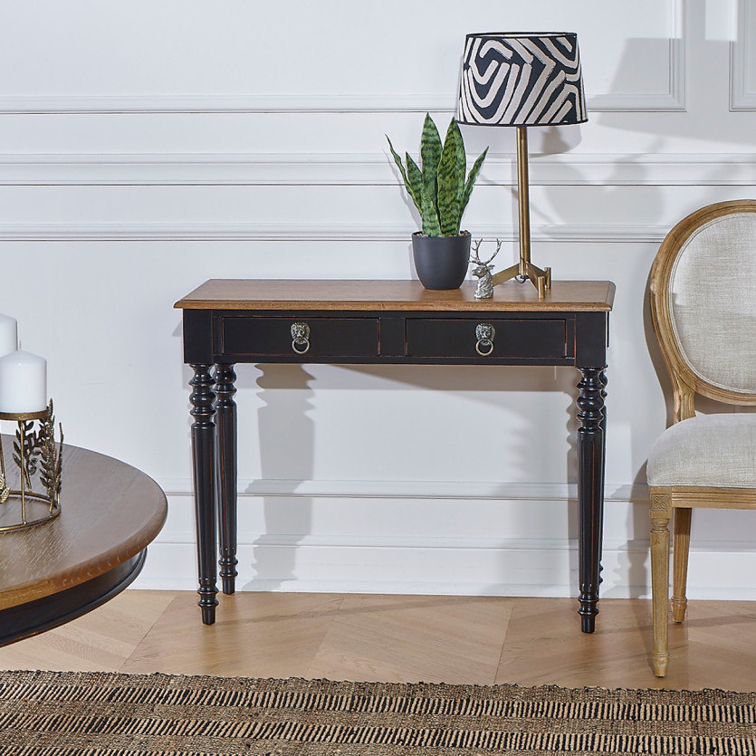 ANGLOIS - Consolle d'ingresso stile shabby chic, piano in rovere, finitura bianca o nera