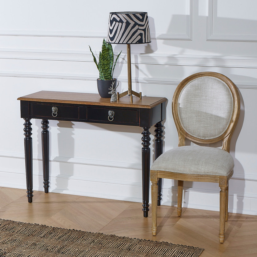 Consola de entrada ANGLOIS - Estilo shabby chic, tablero de roble, pátina blanca o negra
