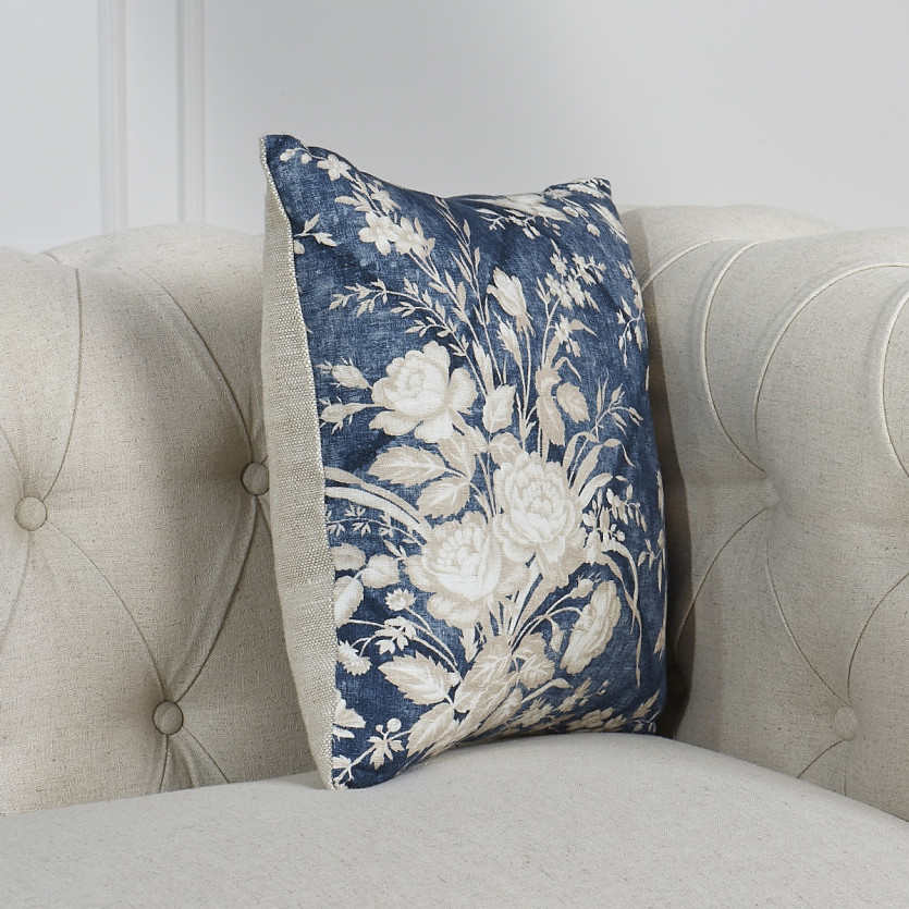 ÉLÉONORE – Cuscino quadrato in stile romantico in lino premium con motivi floreali, 40 x 40 cm