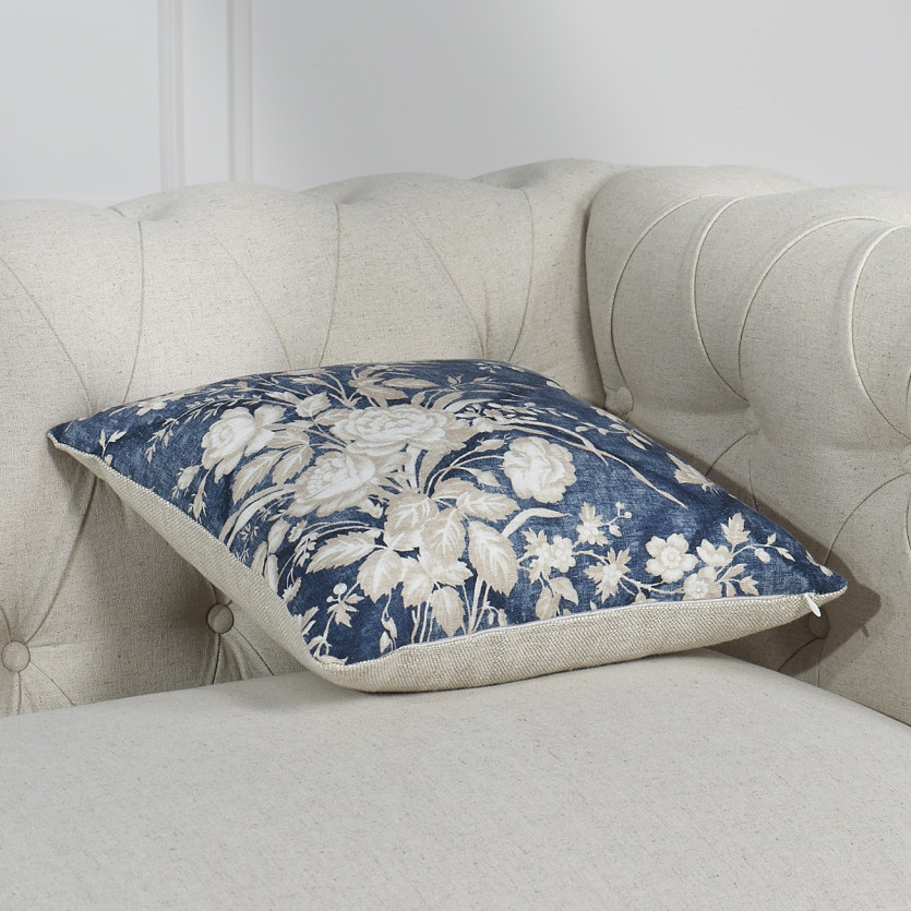 ÉLÉONORE – Cuscino quadrato in stile romantico in lino premium con motivi floreali, 40 x 40 cm