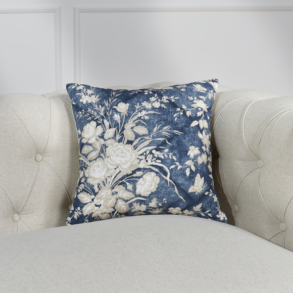 ÉLÉONORE – Cojín cuadrado de estilo romántico en lino premium con motivos florales, 40 x 40 cm