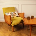 Fauteuil vintage canné jaune moutarde, CUBA