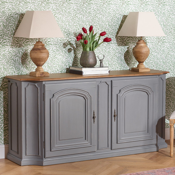 ELISABETH - Buffet shabby chic en chêne, gris souris