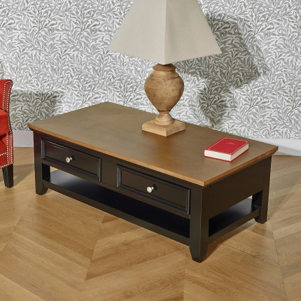 ARCHER - Rechteckiger Couchtisch im Küstenstil, unteres Regal, 4 Schubladen