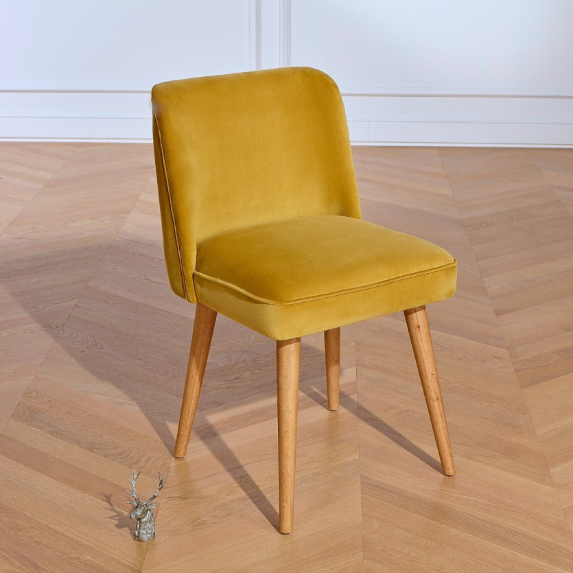 APOLLINE - Lot de 2 Chaises style vintage en velours de coton et bois massif, bois certifié FSC®