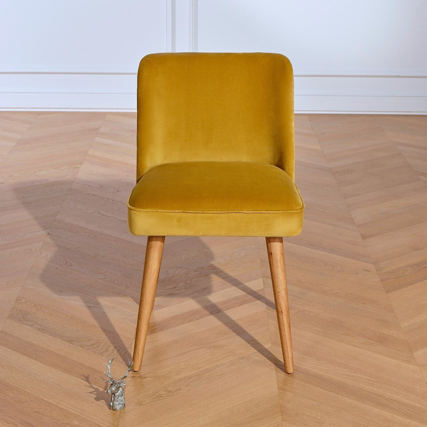 APOLLINE - Vintage-style chairs in cotton velvet and solid wood, set of 2, FSC® certified wood