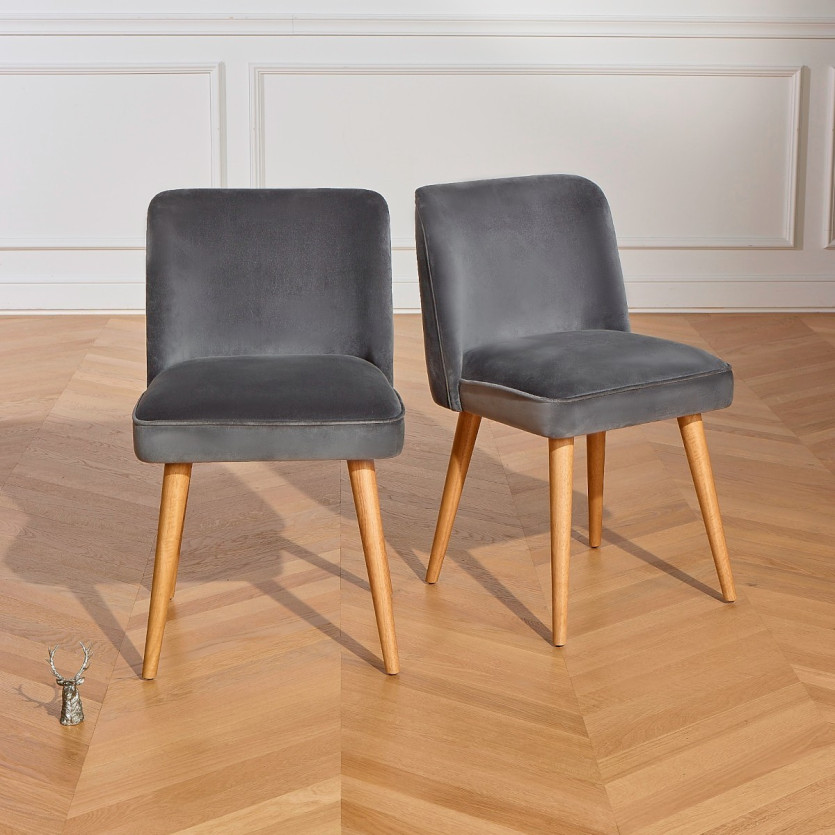 APOLLINE - Vintage-Stil Stühle aus Baumwollsamt und Massivholz, 2er-Set, FSC®-zertifiziertes Holz