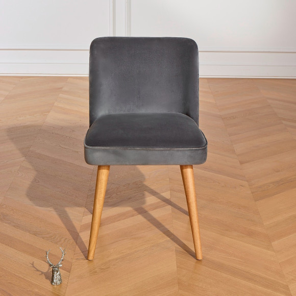 APOLLINE - Sillas estilo vintage de terciopelo de algodón y madera maciza, lote de 2, madera certificada FSC®