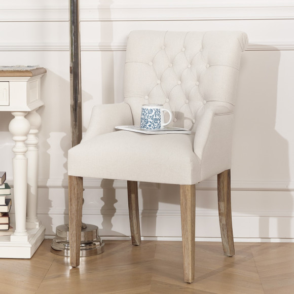 Sessel mit Armlehnen AGATA - Moderner Stil aus Holz und Baumwollleinen, 1-Sitzer, FSC®-zertifiziertes Holz