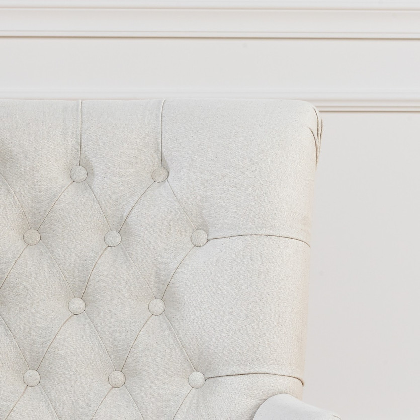 AGATA - Poltrona con braccioli stile moderno in legno e cotone lino, 1 posto, legno certificato FSC®