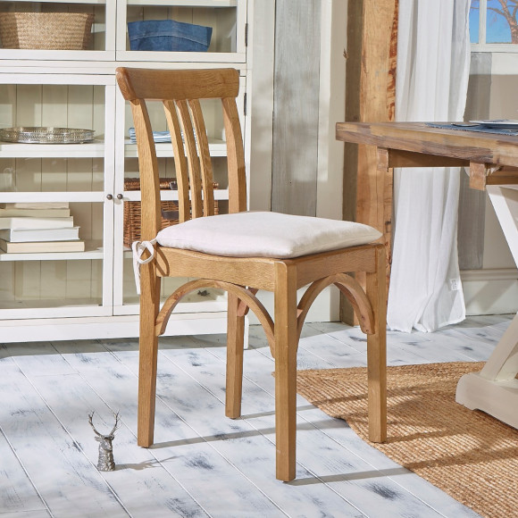 CALBAR - Set van 2 bistrostoelen in eigentijdse stijl van massief hout, linnen katoenen kussens, FSC®-gecertificeerd hout