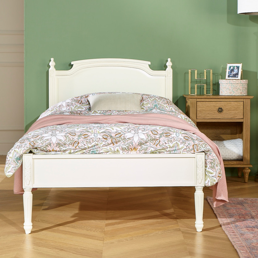 HANNAH - Letto singolo stile shabby chic in legno massello, 1 posto, 90 x 190