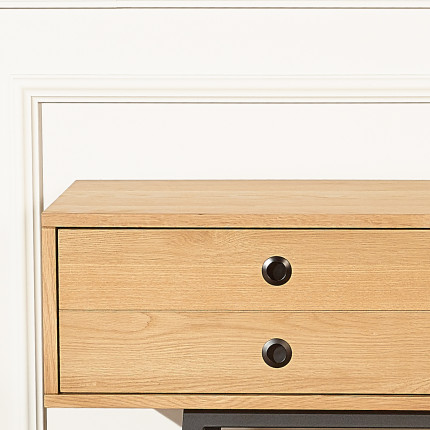 LALALA - Meuble TV style scandinave en bois et rotin, 2 portes, 1 tiroir