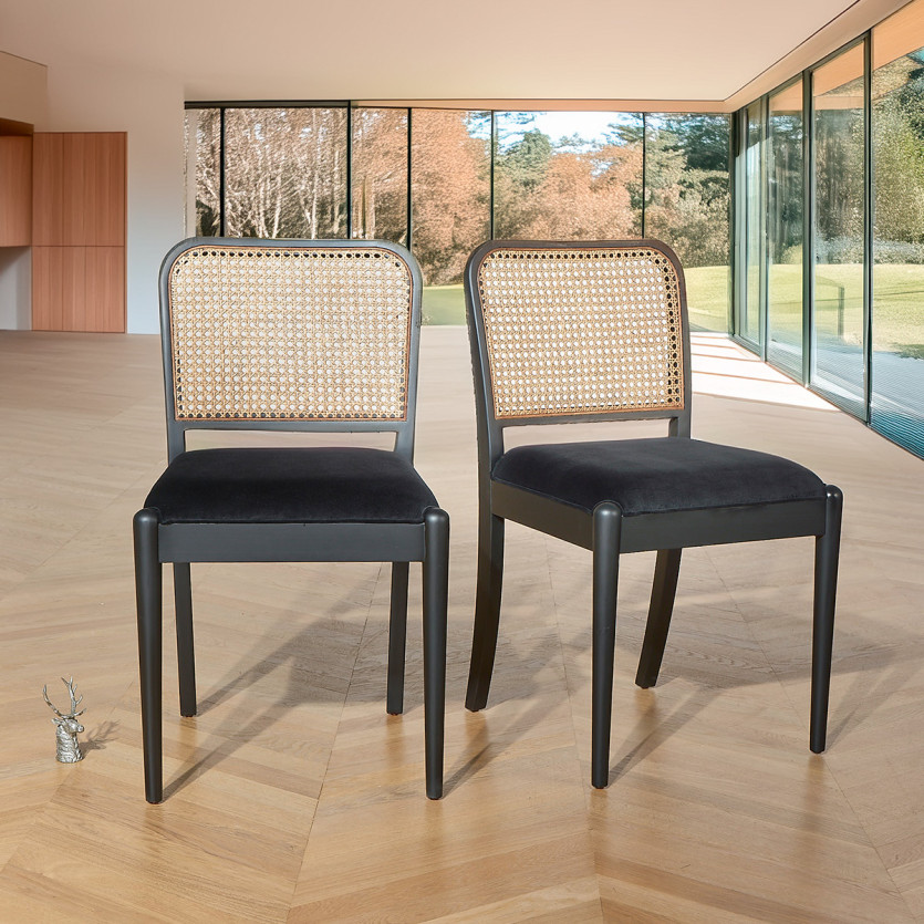 ARTHUR – Lot de 2 chaises style contemporain en bois massif et cannage, bois certifié FSC®