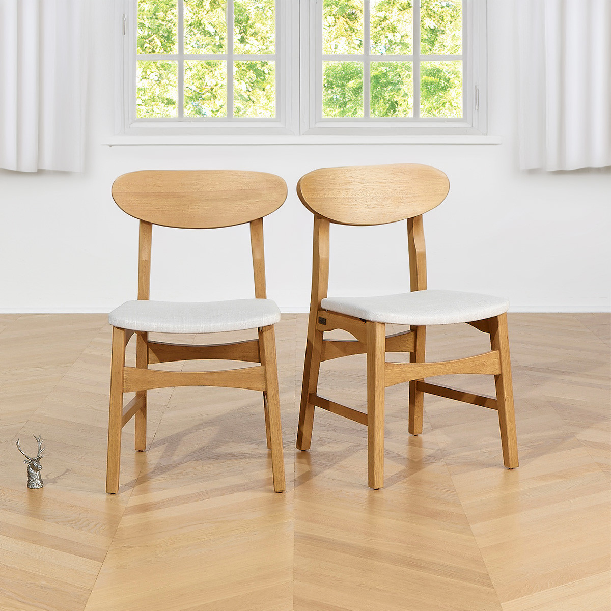 Silla Vintage De Madera Y Ratán, Set De 2 Nogal