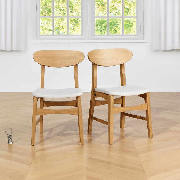 DALHIA - Lot de 2 chaises de style vintage en hévéa massif et tissu anti-feu, bois certifié FSC®