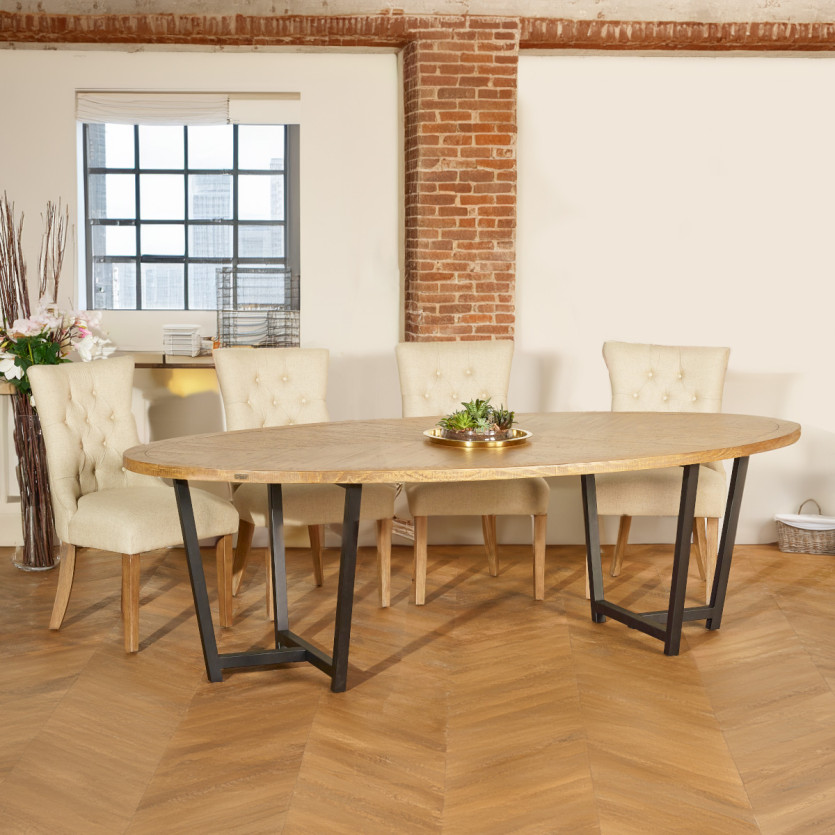 JACKSON - Table de repas ovale style moderne, bois et métal, 8/10 couverts