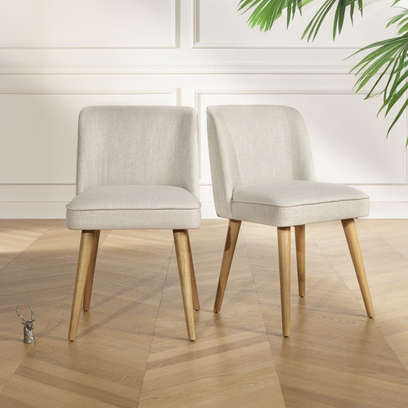 APOLLINE LINUM - Lot de 2 chaises style scandinave en tissu anti feu et bois massif, bois certifié FSC®