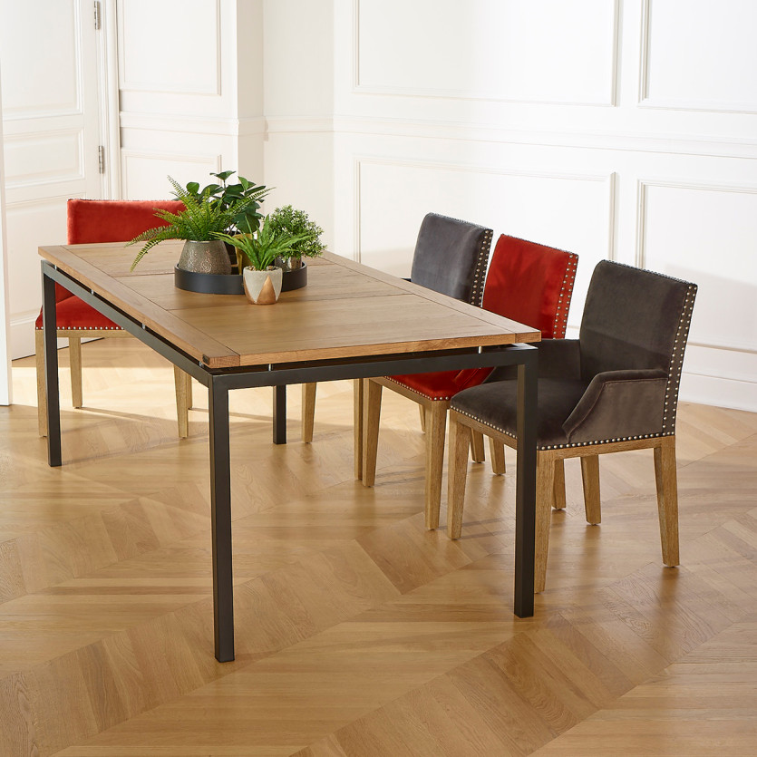 AIMIE Dining Table - Industrial style with oak top and metal legs, seats 8, FSC® certified wood