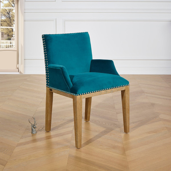 IANA- Cadeira de mesa de design em madeira maciça e tecido de veludo, madeira certificada FSC®, 1 lugar