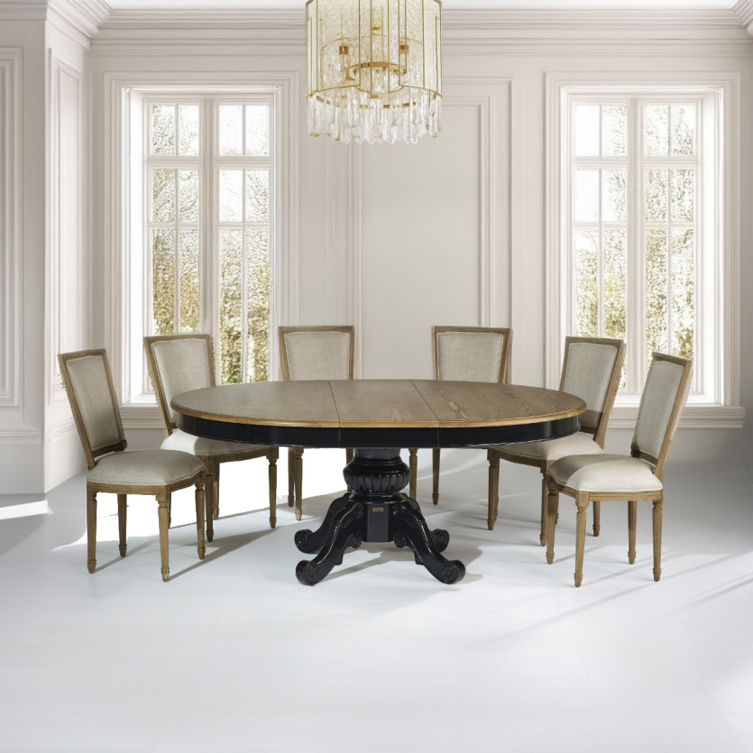 Mesa de jantar extensível AMBOISE - Estilo clássico, pés pretos, 6/8 lugares