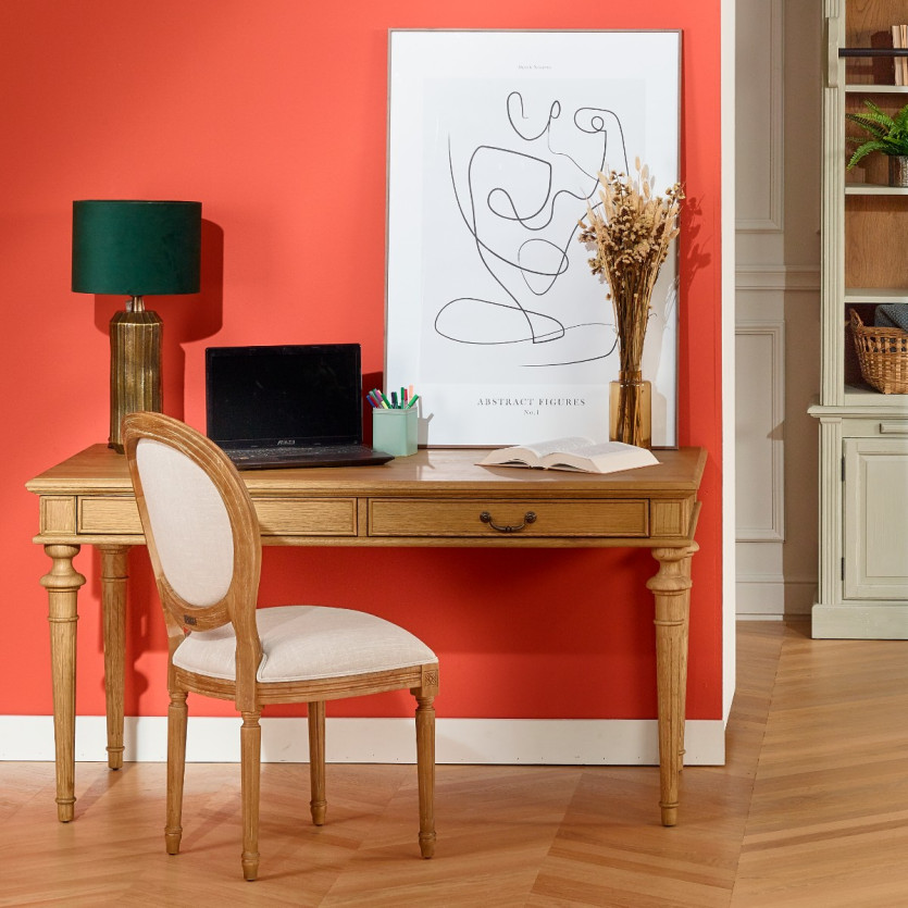 YVAN - Shabby-Chic-Schreibtisch aus Eiche, 2 Schubladen, FSC®-zertifiziertes Holz