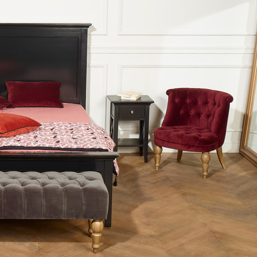 VANESSA - Comodino stile classico, piede in pino massiccio, 1 cassetto, 1 ripiano