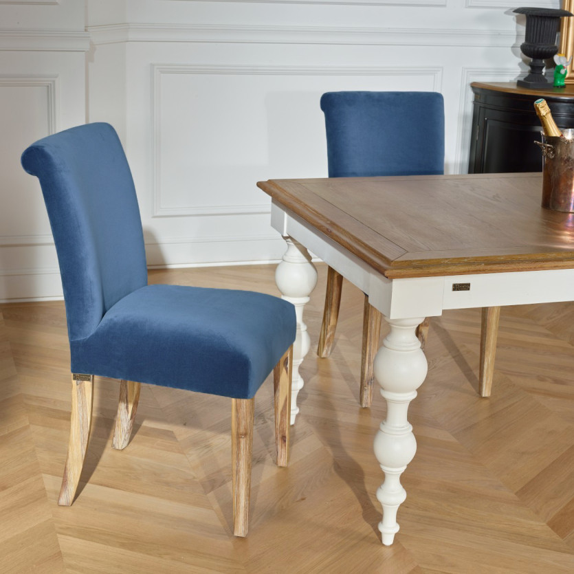 ALIX - Contemporary chairs in solid acacia and cotton velvet, set of 2