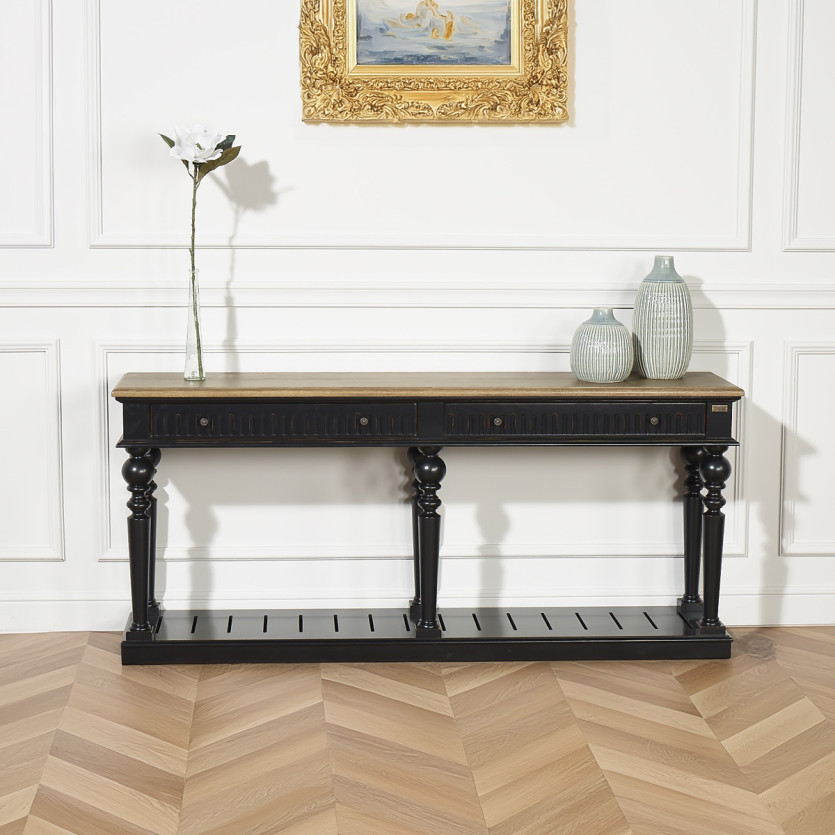 Console AUDE - Stile shabby chic, piano in rovere, 2 cassetti - Legno certificato FSC®