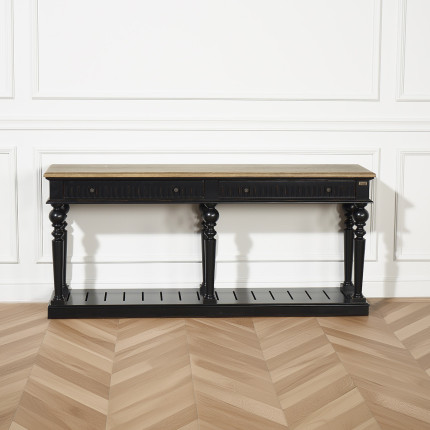 Console AUDE - Style shabby chic, plateau en chêne, 2 tiroirs - Bois certifié FSC®