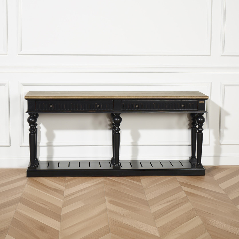 Konsole AUDE - Shabby-Chic-Stil, Eichenplatte, 2 Schubladen - FSC®-zertifiziertes Holz