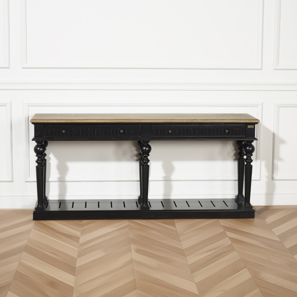 Konsole AUDE - Shabby-Chic-Stil, Eichenplatte, 2 Schubladen - FSC®-zertifiziertes Holz