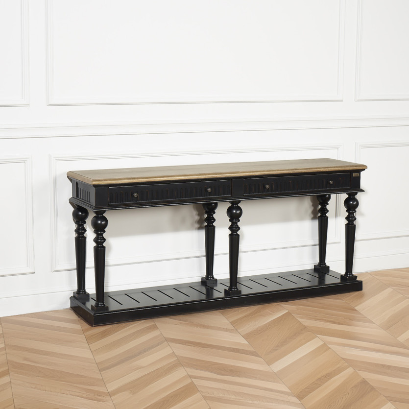 Console AUDE - Stile shabby chic, piano in rovere, 2 cassetti - Legno certificato FSC®
