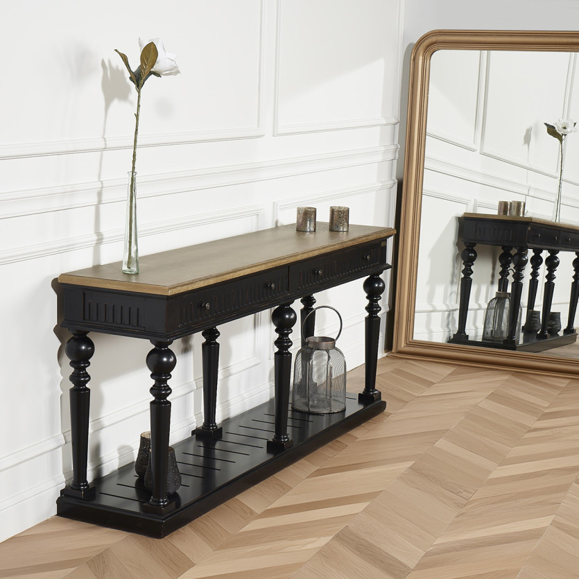 Konsole AUDE - Shabby-Chic-Stil, Eichenplatte, 2 Schubladen - FSC®-zertifiziertes Holz